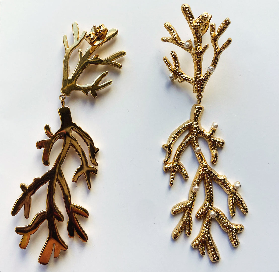 Lula Sea Jewellery, coral drop branch stud earrings gold
